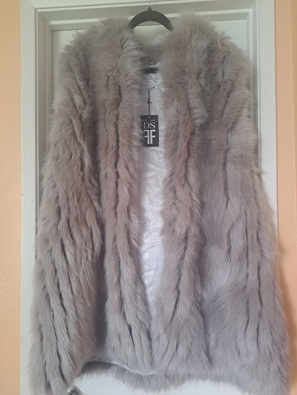Fabulous Furs Taupe Faux Fur Vest.